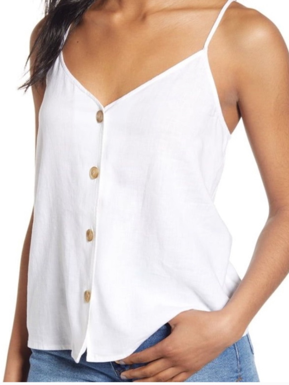 Nordstrom BP White Linen Blend Button Front Camisole Tank